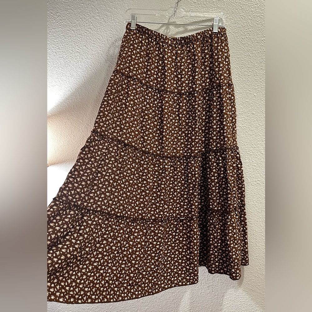 Aeropostale Brown Floral Tiered Maxi Skirt